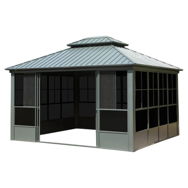 Hardtop Aluminum Gazebo with Galvanized Steel Roof & Sliding Doors – 12 x 14 ft