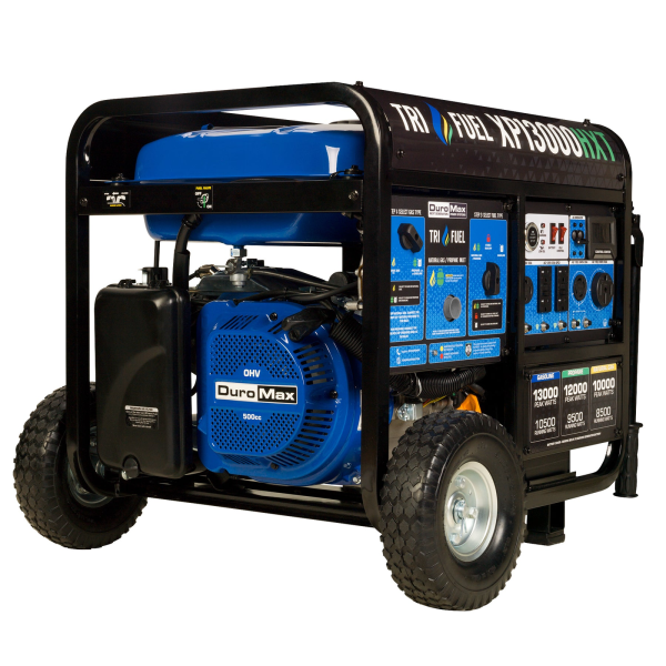 DuroMax XP13000HXT Tri-Fuel Portable Generator – 13,000 Watt, Electric Start, CO Alert